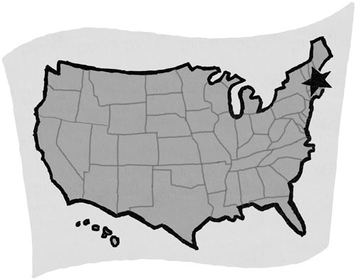Map of the US with a star on Massachusets