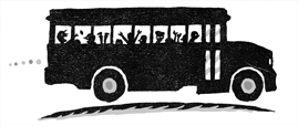 Illustration of a school bus filled with kids