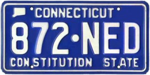 Connecticut license plate: 872NED
