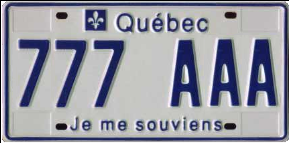 Quebec license plate 777AAA